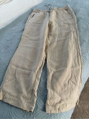 Women’s Casual Drawstring Linen Pants - Beige